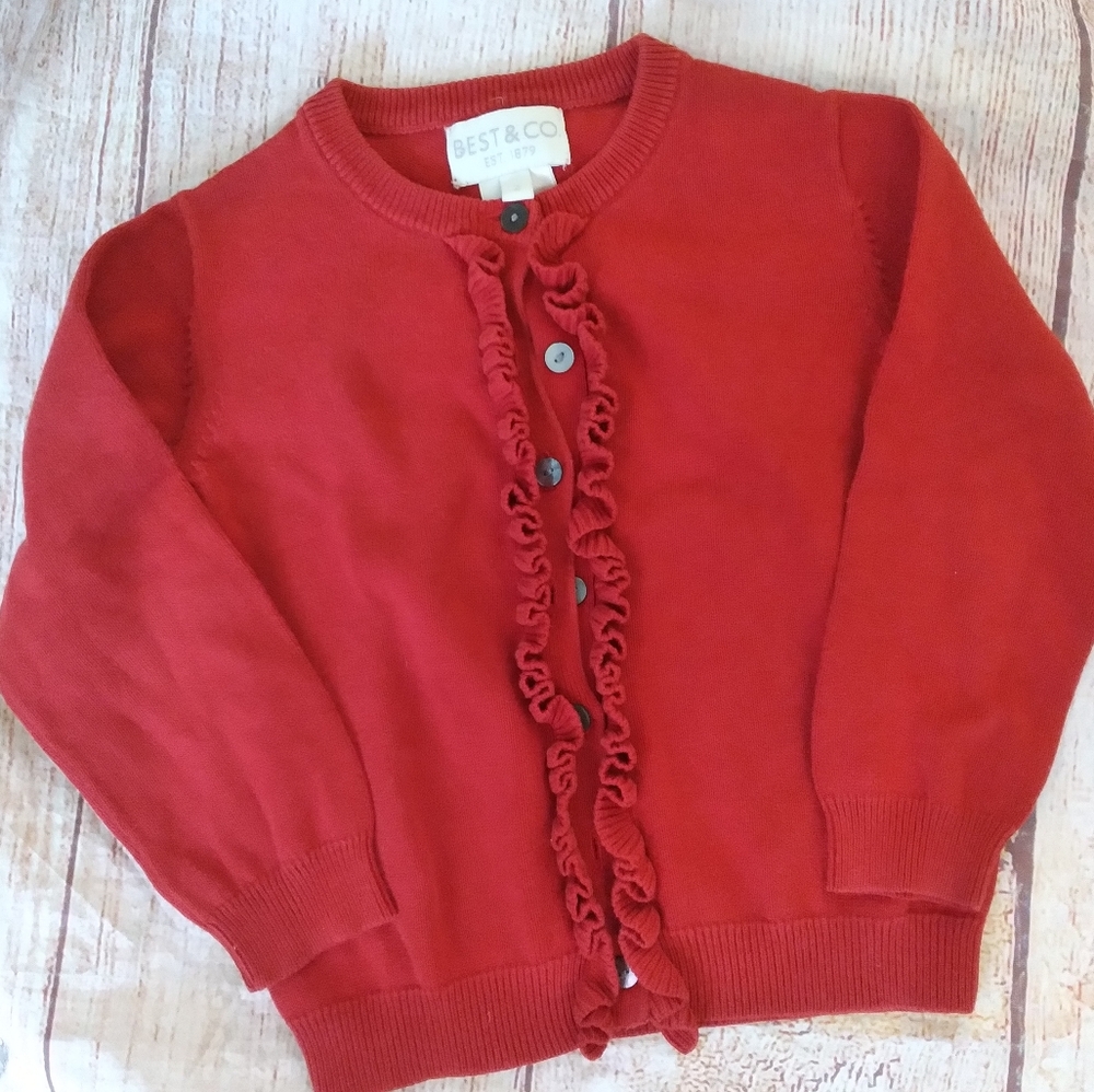 Best & co little red ruffled cardigan size 2